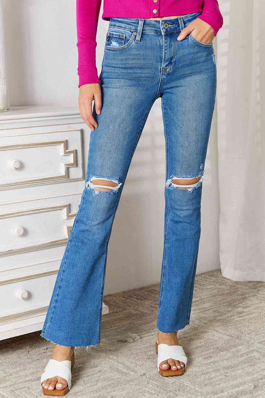 Kancan Distressed Raw Hem Bootcut Jeans | us.meeeshop