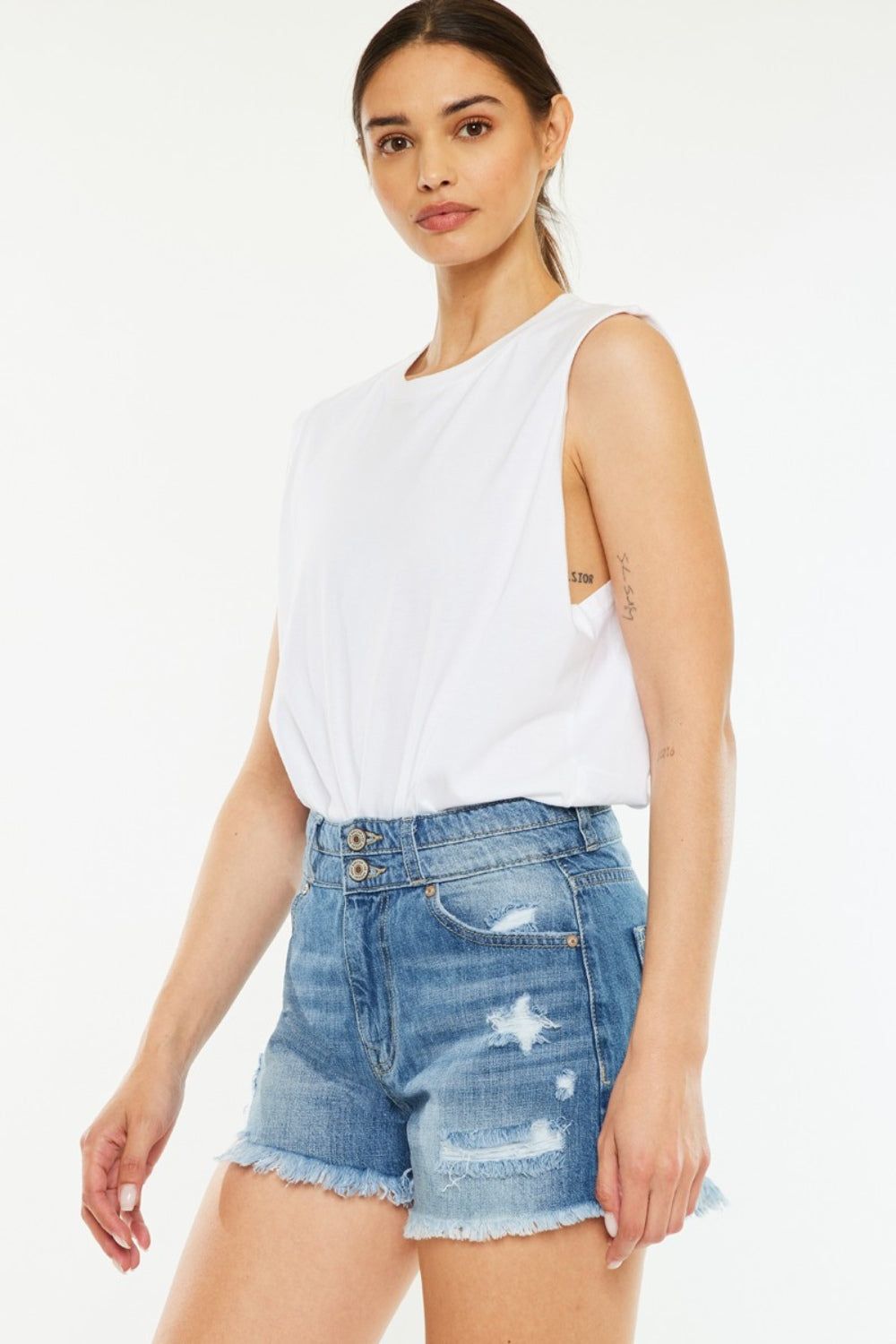 Kancan Full Size High Rise Raw Hem Denim Shorts us.meeeshop - 