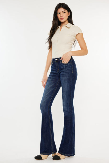 Kancan Full Size Mid Rise Slim Flare Jeans In Dark us.meeeshop - 