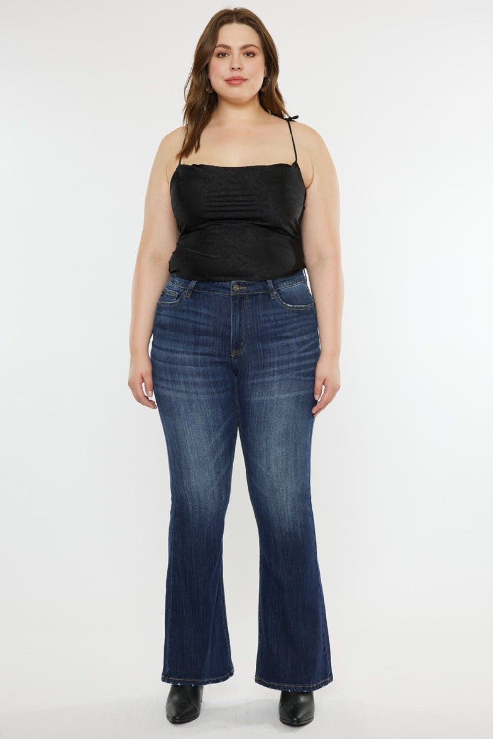 Kancan Full Size Mid Rise Slim Flare Jeans In Dark us.meeeshop - 