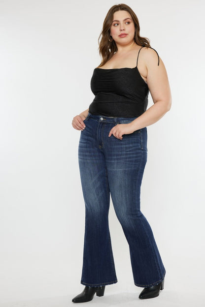 Kancan Full Size Mid Rise Slim Flare Jeans In Dark us.meeeshop - 