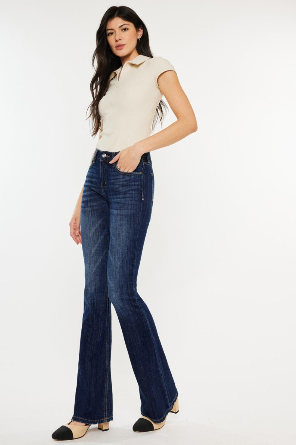 Kancan Full Size Mid Rise Slim Flare Jeans In Dark us.meeeshop - 