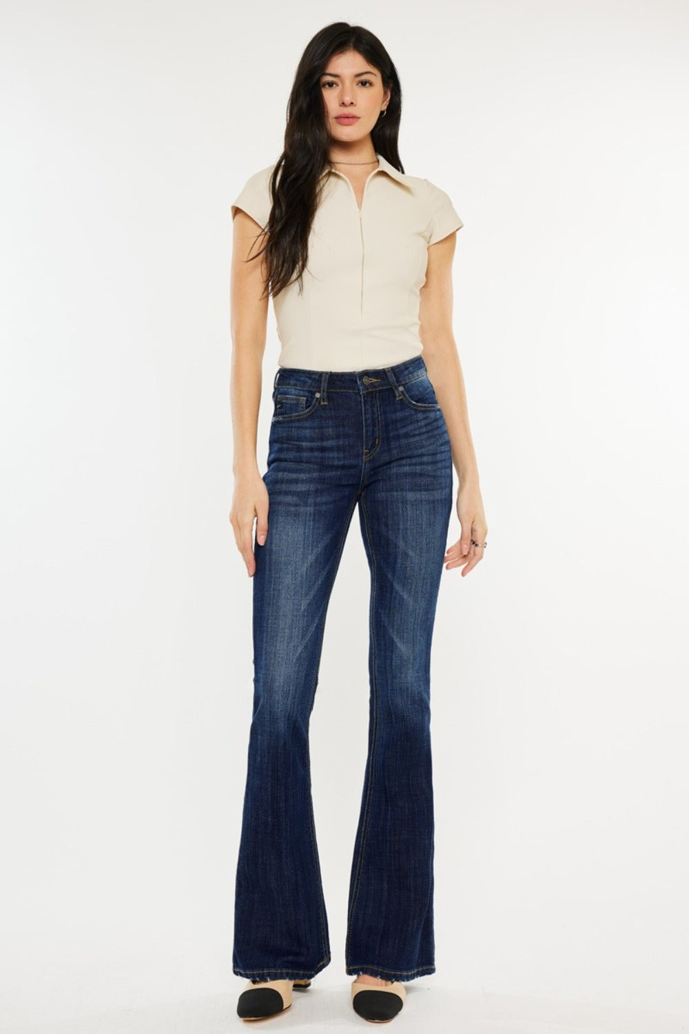 Kancan Full Size Mid Rise Slim Flare Jeans In Dark us.meeeshop - 