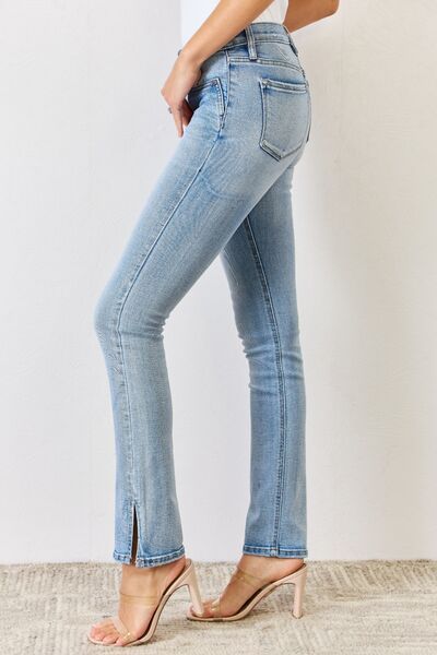 Kancan Full Size Mid Rise Y2K Slit Bootcut Jeans us.meeeshop - 