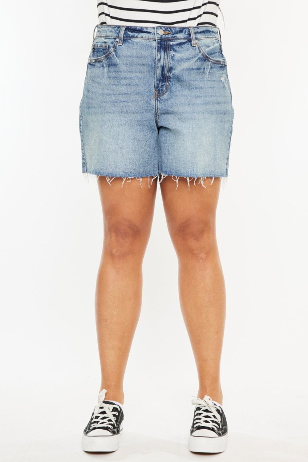 Kancan Full Size Raw Hem High Waist Denim Shorts us.meeeshop - 