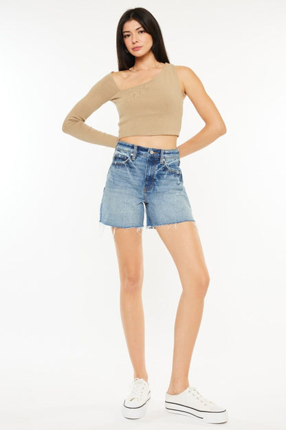 Kancan Full Size Raw Hem High Waist Denim Shorts us.meeeshop - Shorts