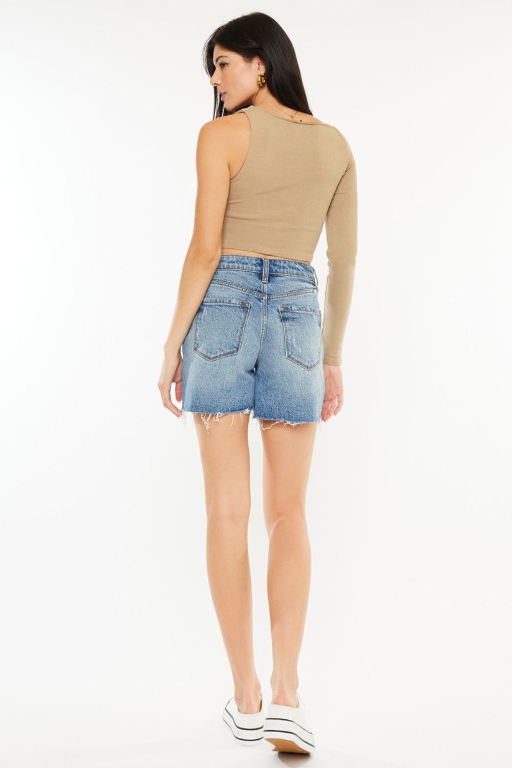 Kancan Full Size Raw Hem High Waist Denim Shorts us.meeeshop - 