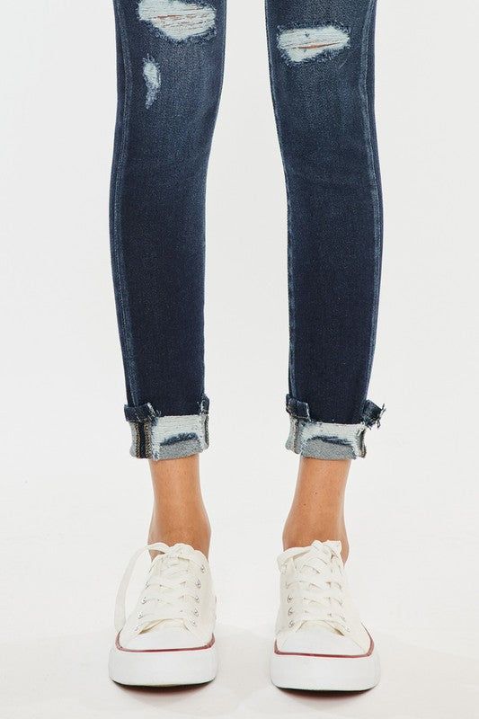 Kancan High Rise Button Down Cuffed Ankle Skinny Jeans us.meeeshop - 