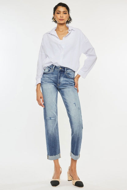 Kancan High Rise Cuffed Straight Jeans us.meeeshop - Pants