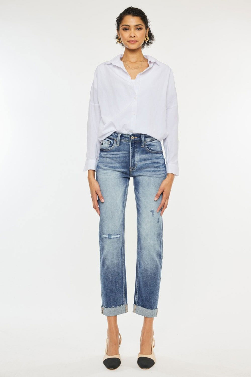 Kancan High Rise Cuffed Straight Jeans us.meeeshop - 