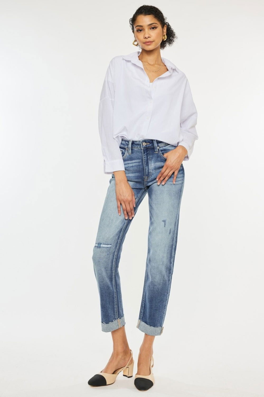 Kancan High Rise Cuffed Straight Jeans us.meeeshop - 