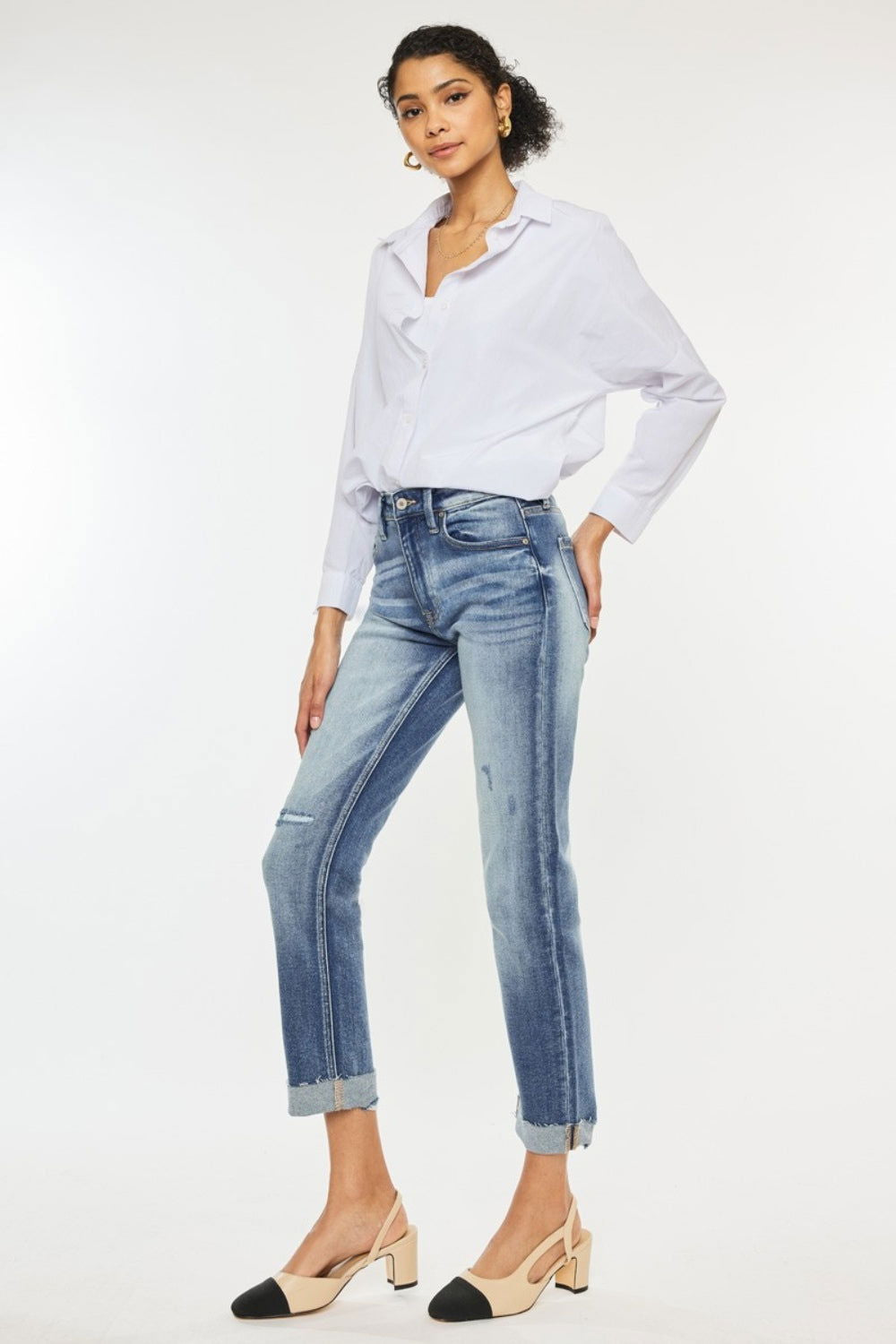 Kancan High Rise Cuffed Straight Jeans us.meeeshop - 