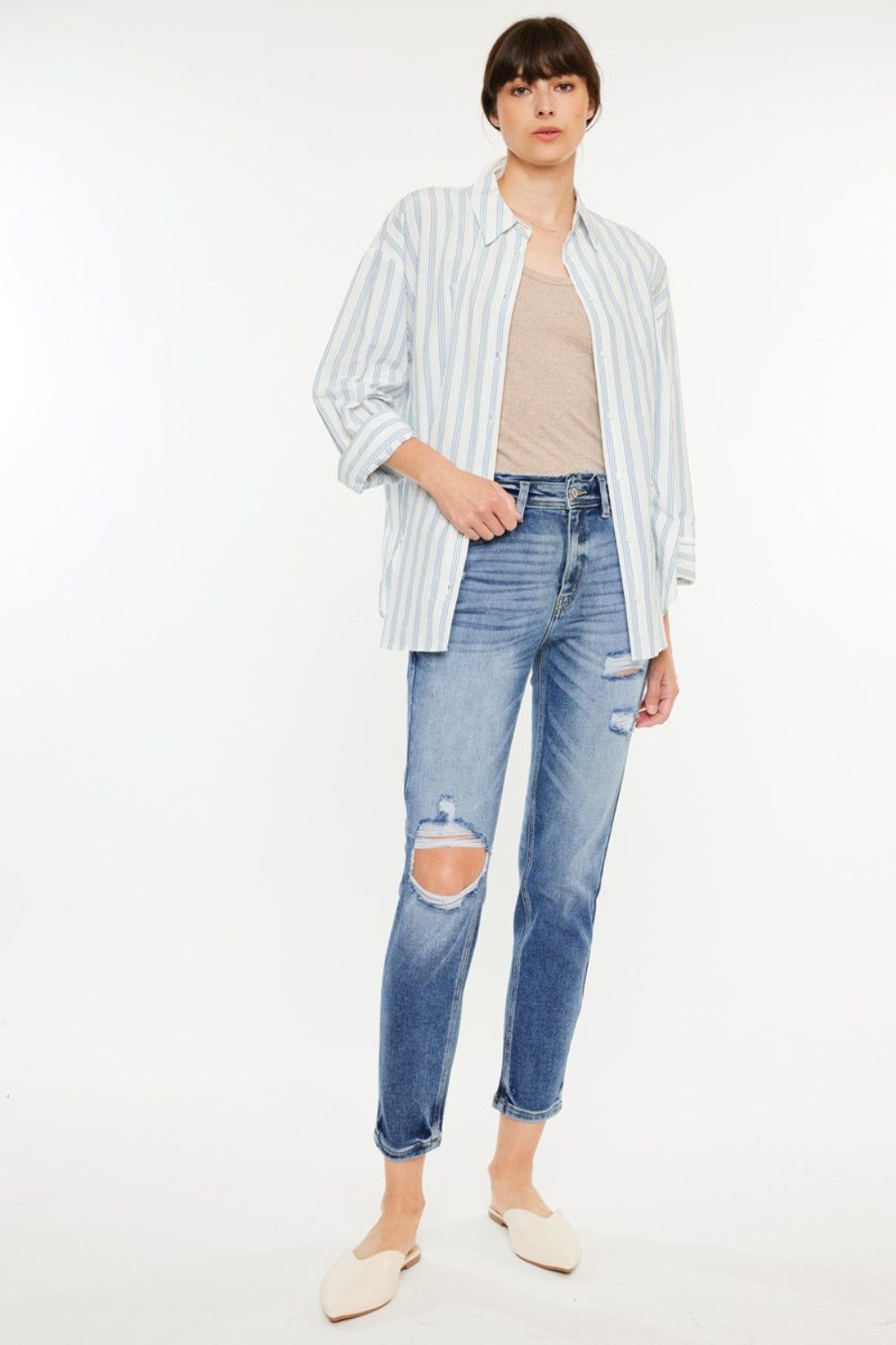 Kancan High Rise Distressed Mom Jeans us.meeeshop - Pants