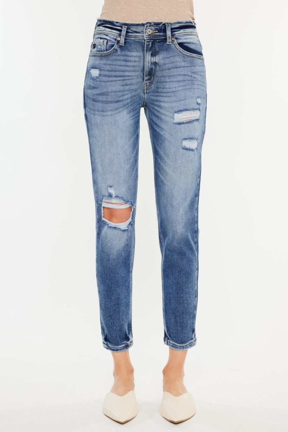 Kancan High Rise Distressed Mom Jeans us.meeeshop - 