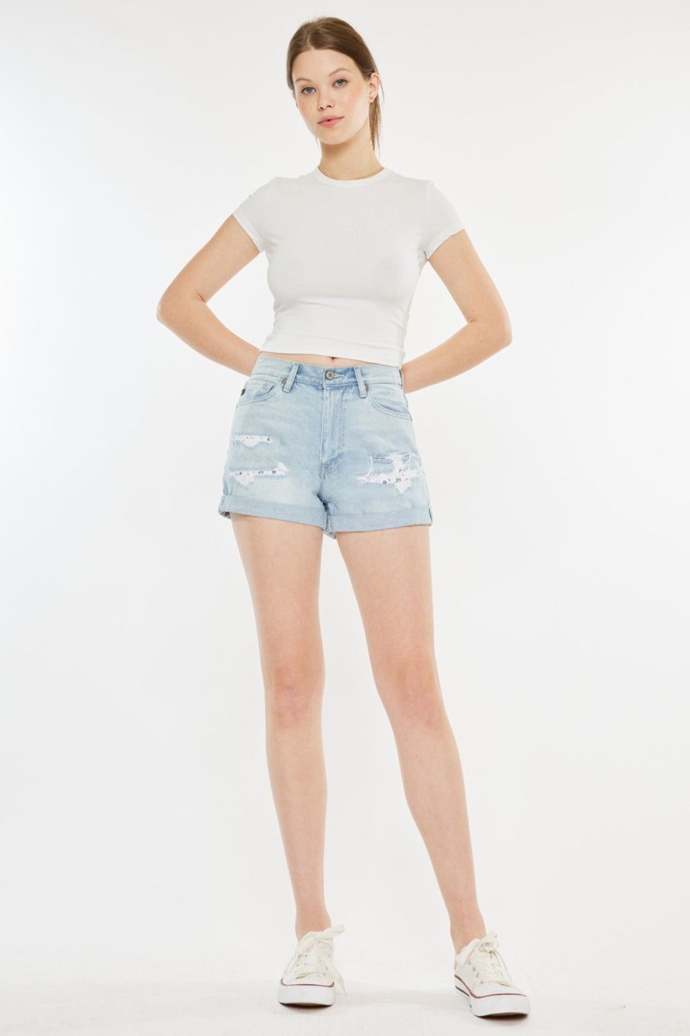 Kancan High Rise Repaired Mom Denim Shorts us.meeeshop - Shorts