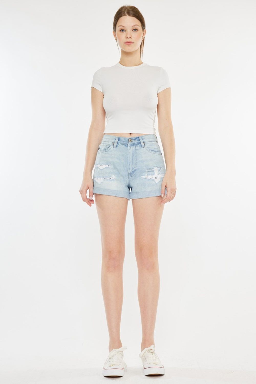 Kancan High Rise Repaired Mom Denim Shorts us.meeeshop - 