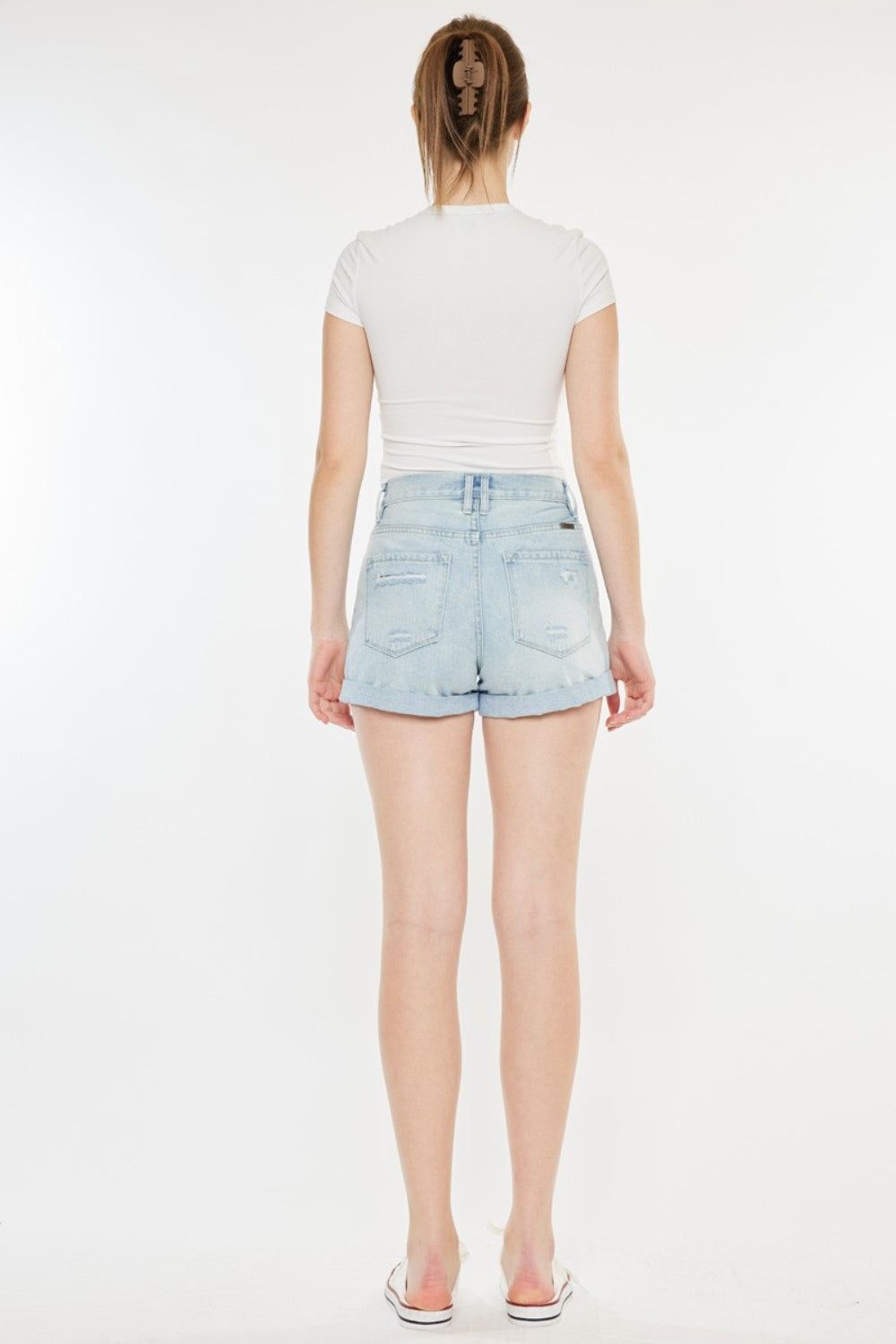 Kancan High Rise Repaired Mom Denim Shorts us.meeeshop - 