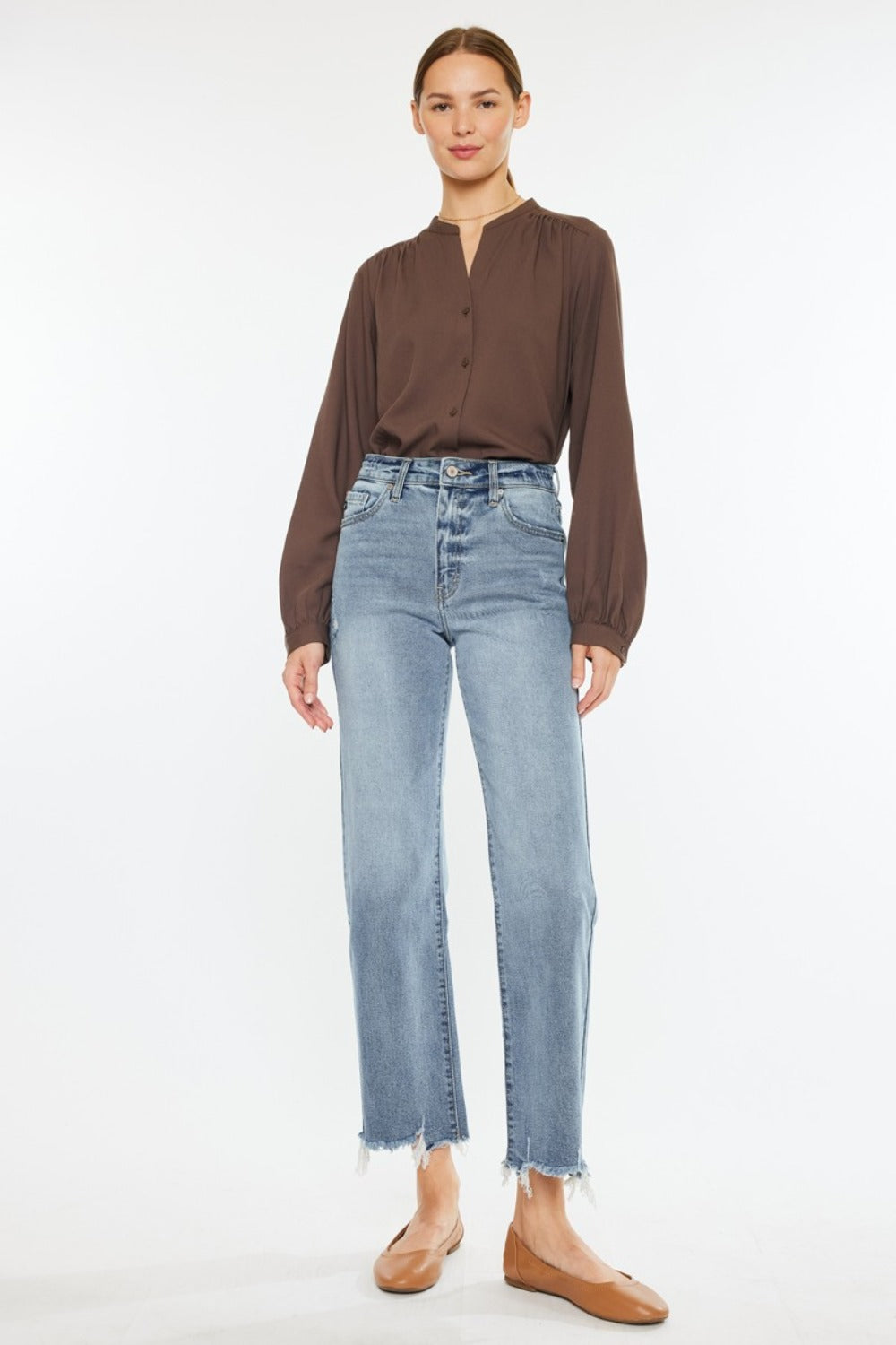 Kancan High Rise Slim Wide Leg Jeans In Light us.meeeshop - Pants