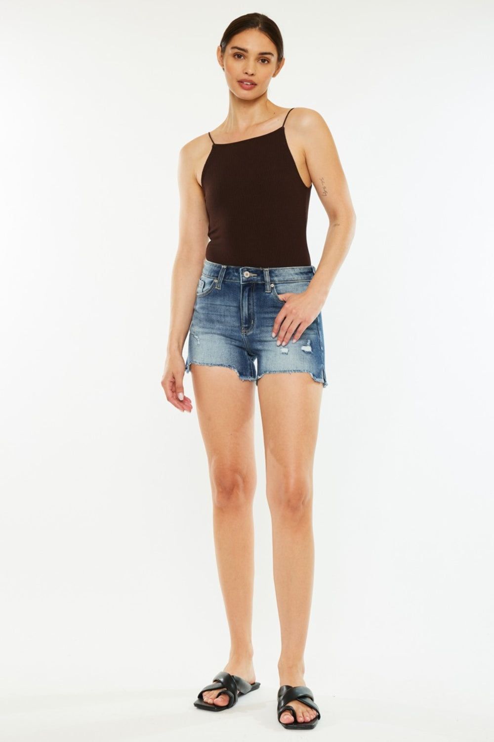 Kancan High Waist Raw Hem Denim Shorts us.meeeshop - 