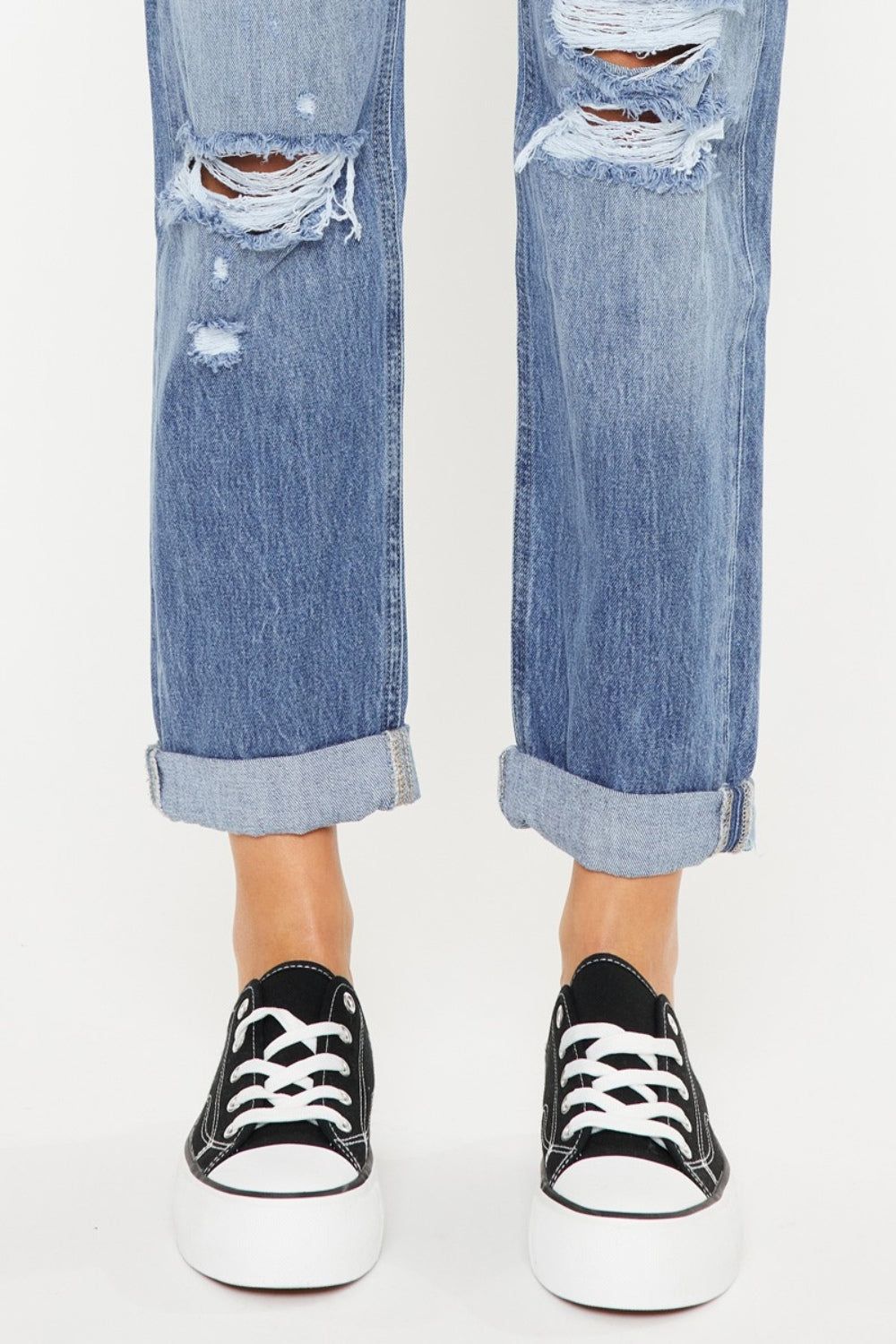 Kancan Mid Rise Distressed Straight Jeans us.meeeshop - 