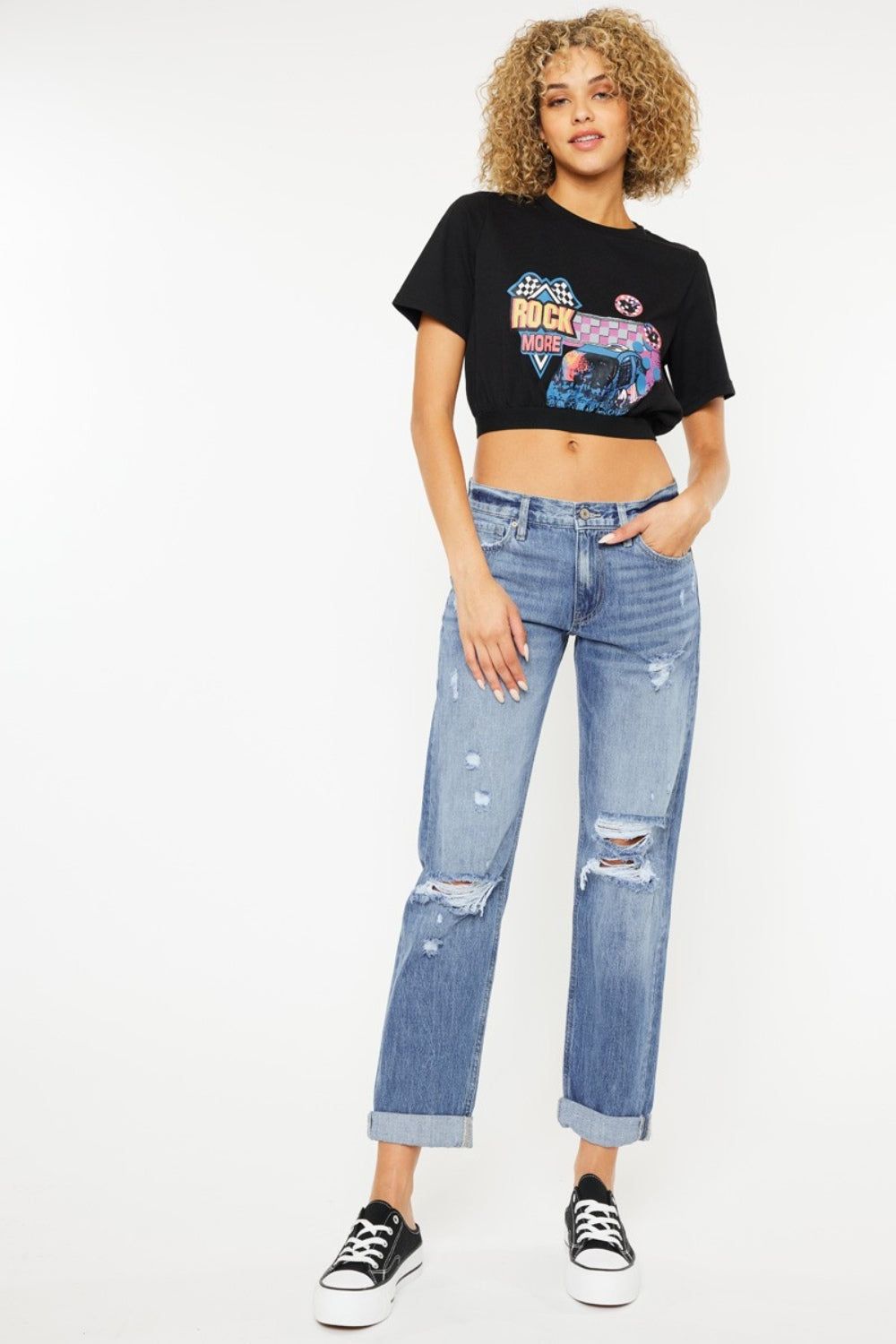 Kancan Mid Rise Distressed Straight Jeans us.meeeshop - Pants