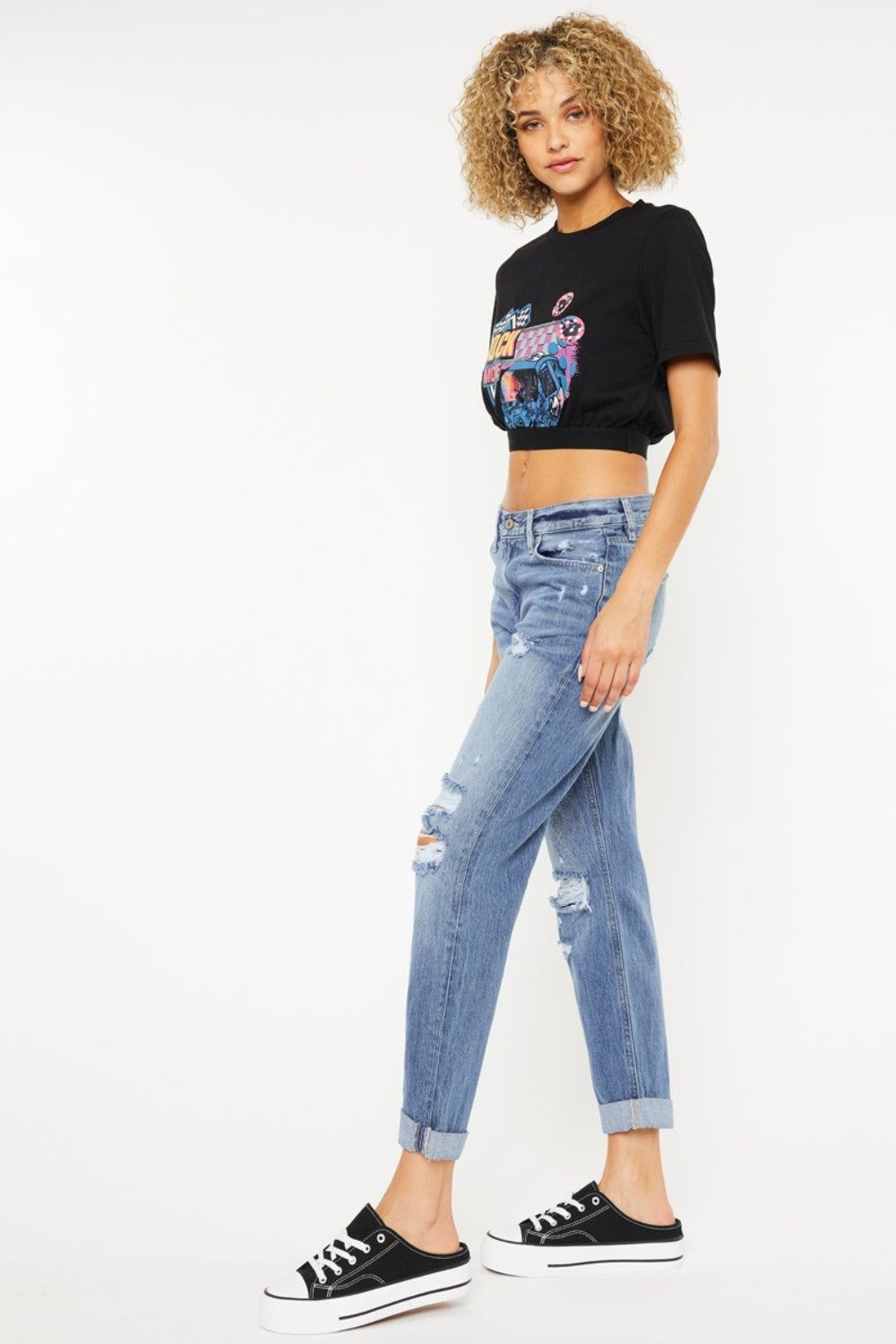 Kancan Mid Rise Distressed Straight Jeans us.meeeshop - 