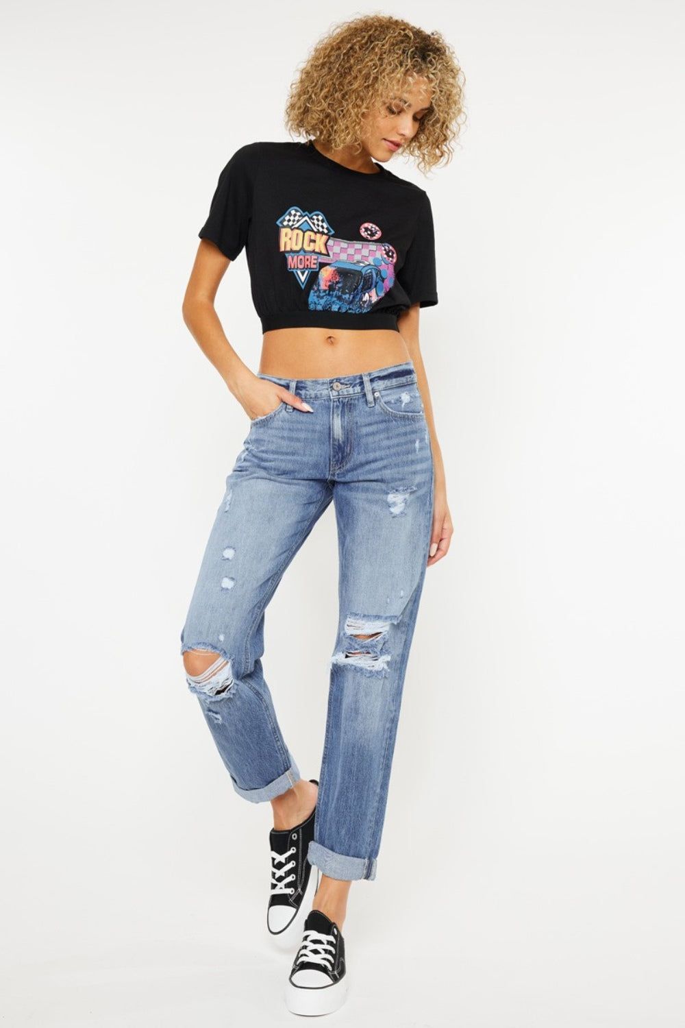 Kancan Mid Rise Distressed Straight Jeans us.meeeshop - 