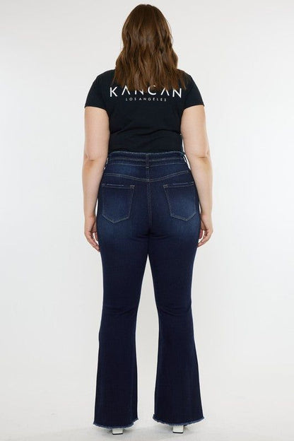 Kancan Plus High Rise Double WB Fray Hem Flare Jeans us.meeeshop - 