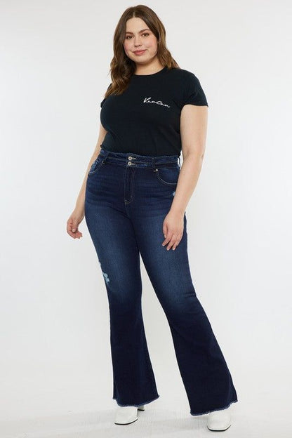 Kancan Plus High Rise Double WB Fray Hem Flare Jeans us.meeeshop - 