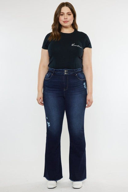 Kancan Plus High Rise Double WB Fray Hem Flare Jeans us.meeeshop - 