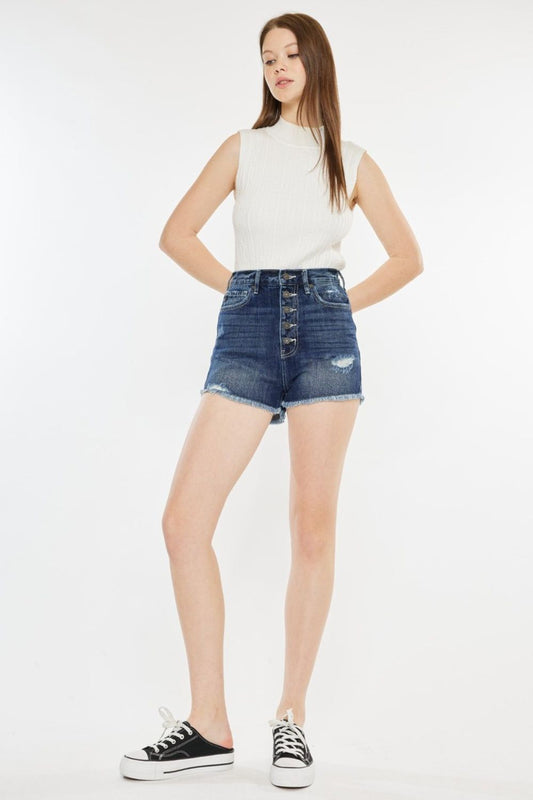 Kancan Raw Hem Button Fly Denim Shorts us.meeeshop - Shorts