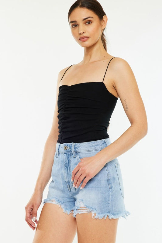 Kancan Raw Hem Distressed High Waist Denim Shorts us.meeeshop - Shorts