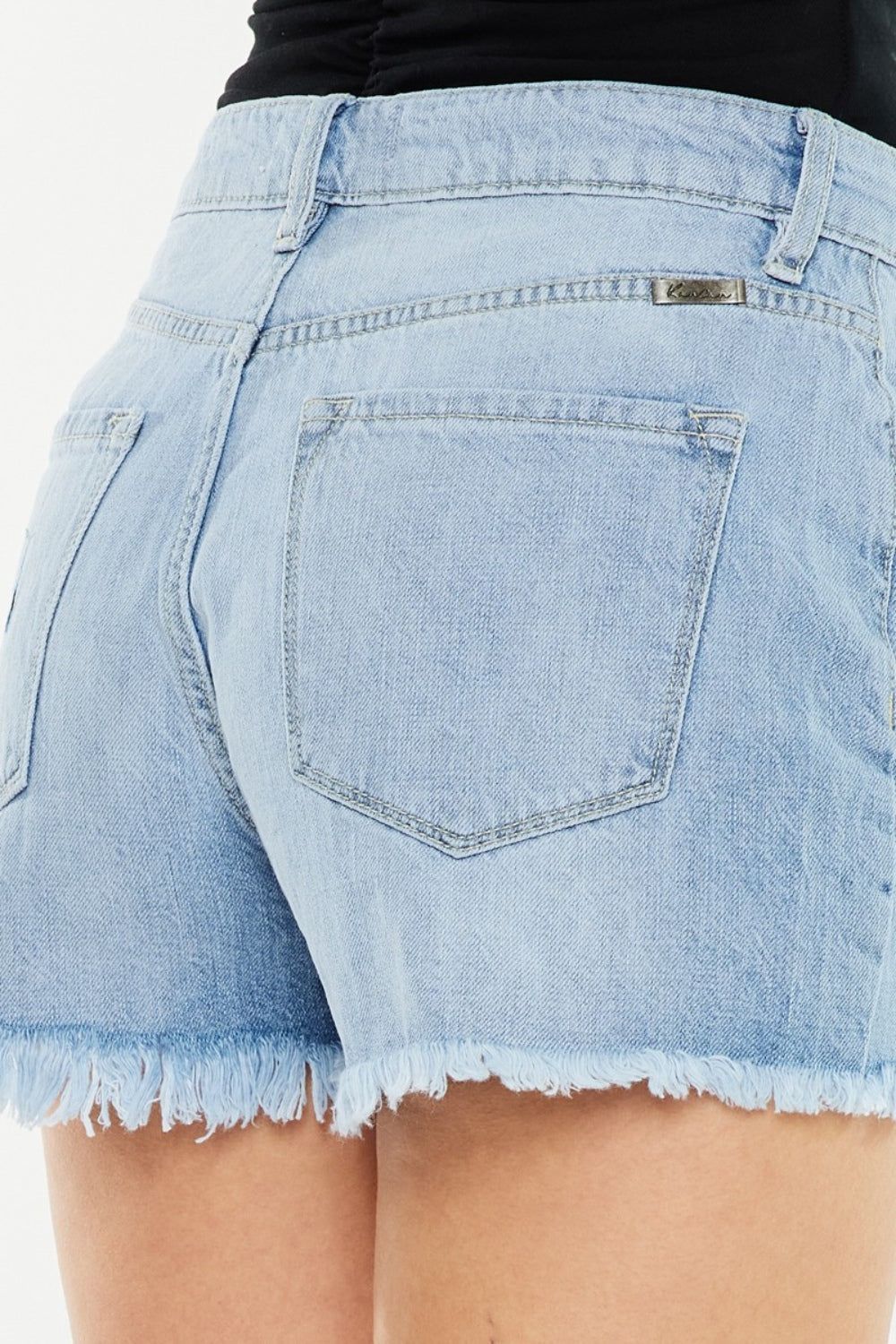 Kancan Raw Hem Distressed High Waist Denim Shorts us.meeeshop - 