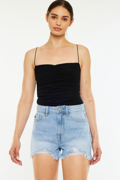 Kancan Raw Hem Distressed High Waist Denim Shorts us.meeeshop - 