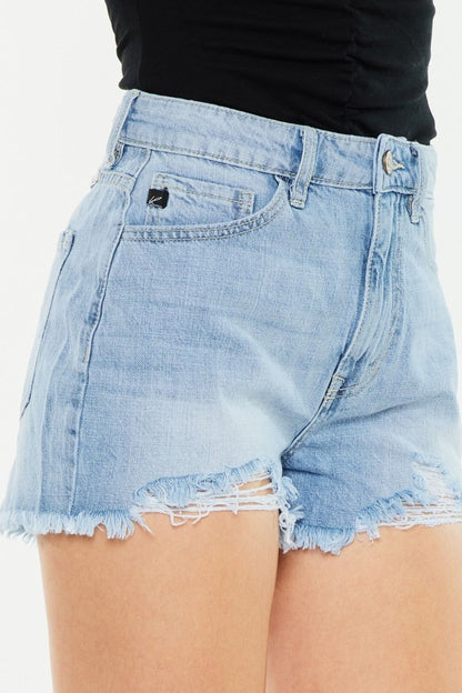 Kancan Raw Hem Distressed High Waist Denim Shorts us.meeeshop - 