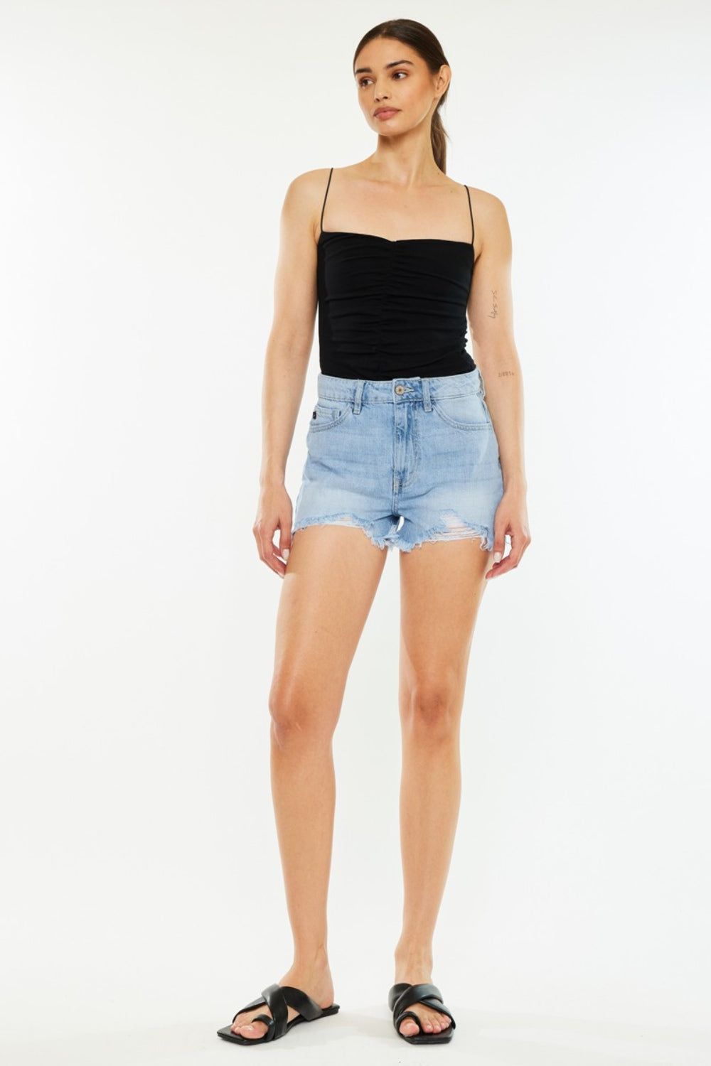 Kancan Raw Hem Distressed High Waist Denim Shorts us.meeeshop - 