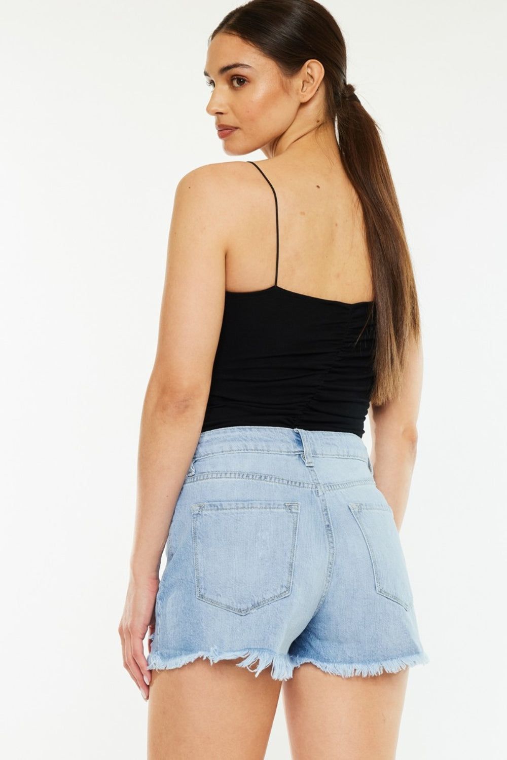 Kancan Raw Hem Distressed High Waist Denim Shorts us.meeeshop - 