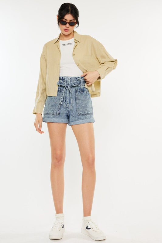 Kancan Ultra High Rise Paperbag Denim Shorts us.meeeshop - Shorts