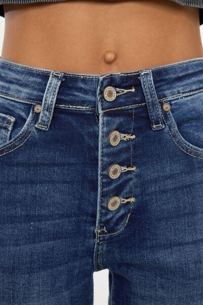 Kancan Full Size Cat's Whiskers Button Fly Denim Shorts - us.meeeshop