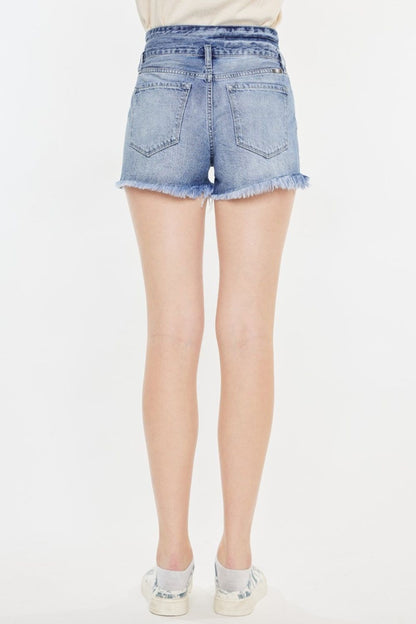 Kancan High Rise Frayed Hem Denim Shorts - us.meeeshop