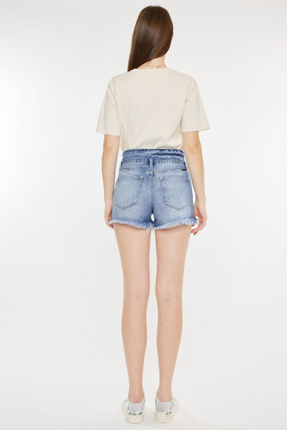 Kancan High Rise Frayed Hem Denim Shorts - us.meeeshop