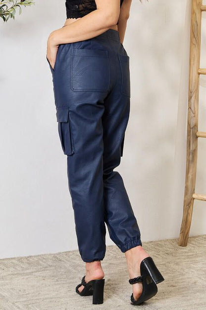 Kancan High Waist Faux Leather Cargo Joggers - us.meeeshop