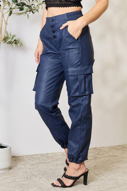 Kancan High Waist Faux Leather Cargo Joggers | us.meeeshop