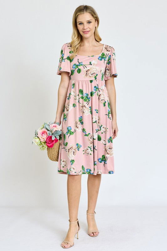 Kimono Sleeve Floral Tea Length Dress us.meeeshop - Dresses