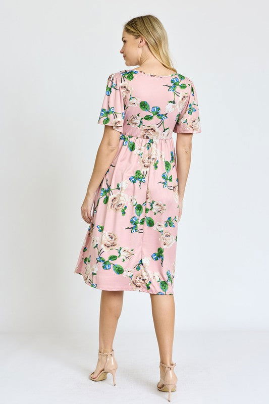 Kimono Sleeve Floral Tea Length Dress us.meeeshop - 