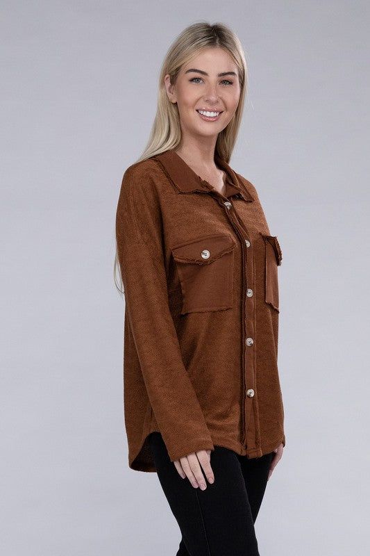 Women's Knit Shacket With Flap Pocket - us.meeeshop