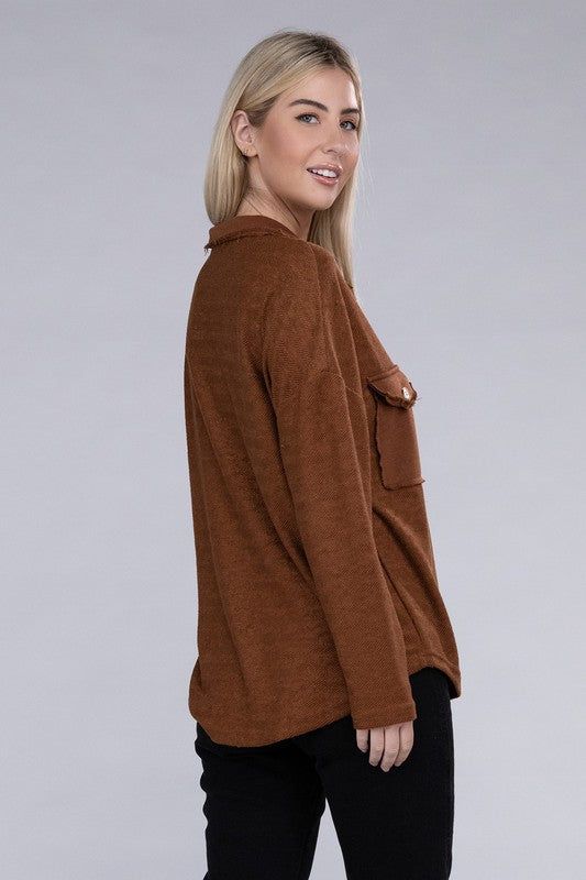 Women's Knit Shacket With Flap Pocket - us.meeeshop