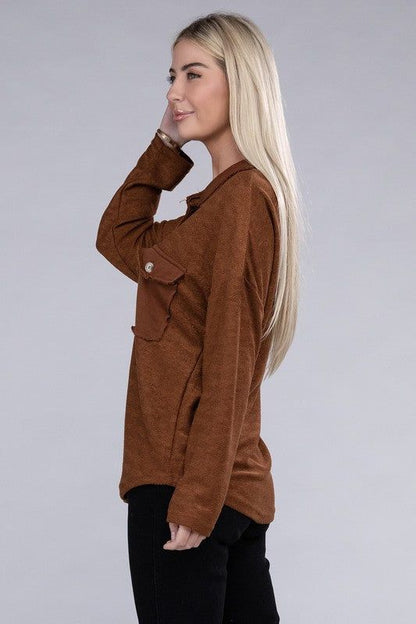 Women's Knit Shacket With Flap Pocket - us.meeeshop