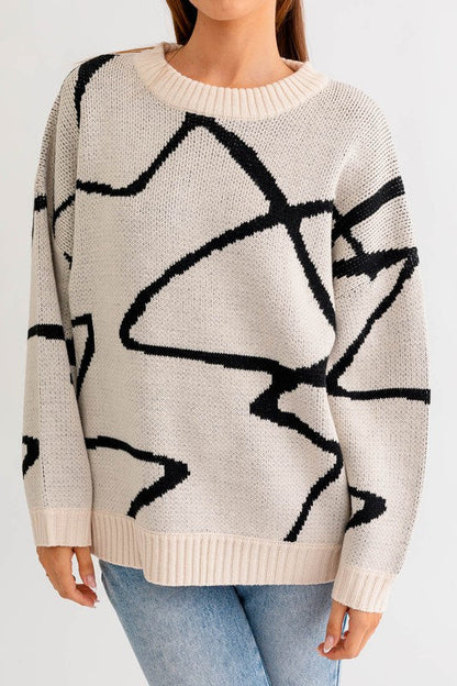 LE LIS Abstract Pattern Oversized Sweater Top | us.meeeshop