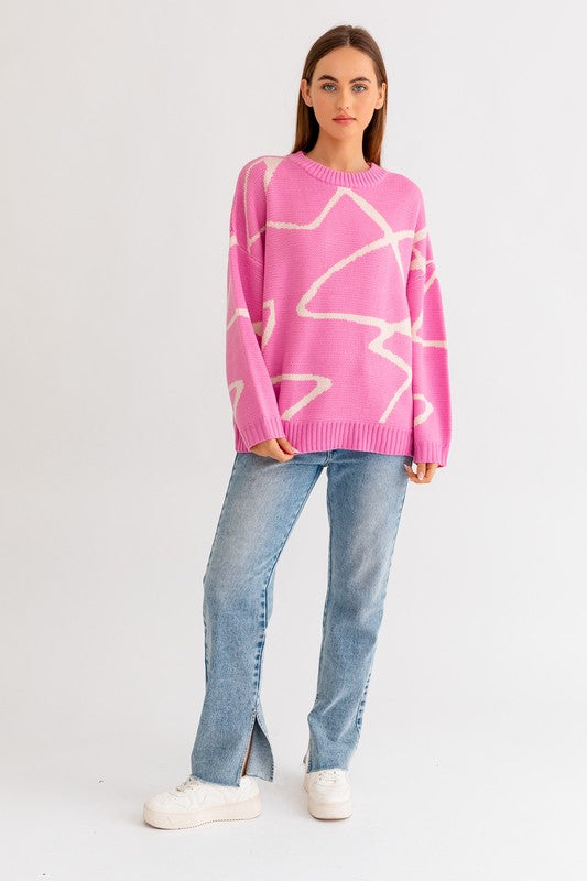 LE LIS Abstract Pattern Oversized Sweater Top | us.meeeshop